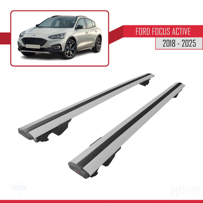 Compatible avec Ford Focus 4 (C519) Active 2018-2025 HOOK Model Barres de Toit Railing Porte-Bagages de Voiture Gris Aluminium 2 Barres