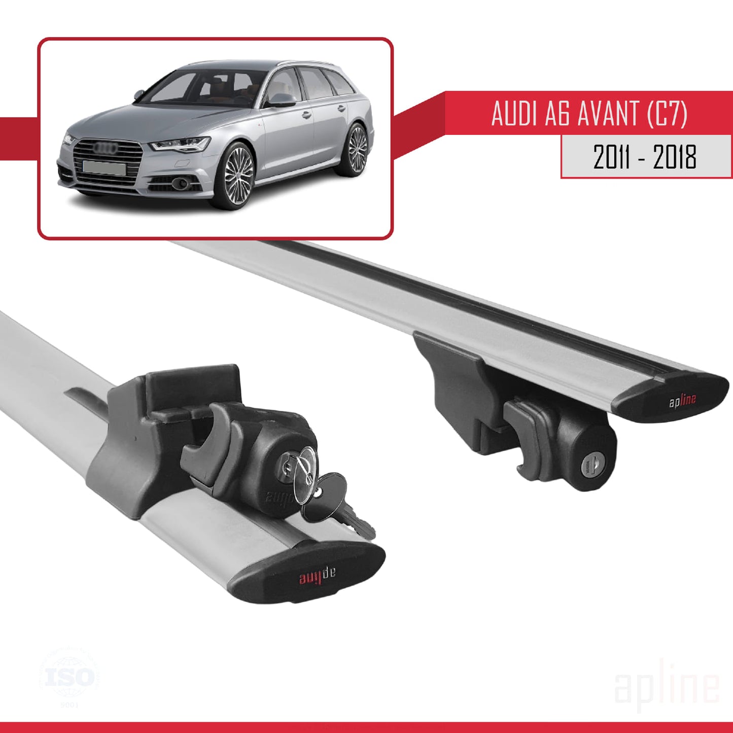 Compatible avec A6 (C7) Avant 2011-2018 HOOK Model Barres de Toit Railing Porte-Bagages de Voiture Gris Aluminium 2 Barres