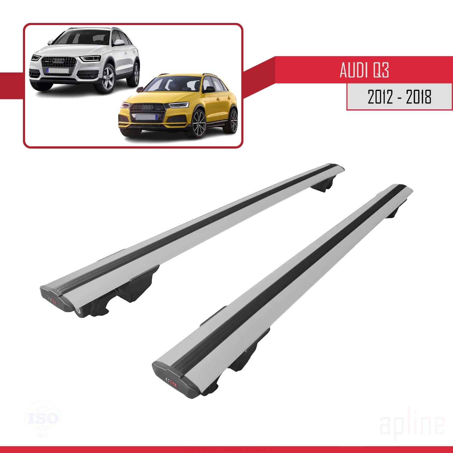 Compatible with Q3 (8U) 2012-2018 HOOK Model Car Roof Rack Cross Bar Grey Aluminium 2 Bars