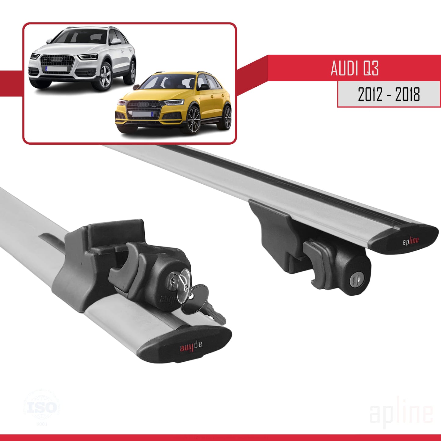 Compatible with Q3 (8U) 2012-2018 HOOK Model Car Roof Rack Cross Bar Grey Aluminium 2 Bars