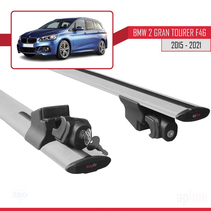 Compatible with BMW 2 Series (F46) Gran Tourer 2015-2021 HOOK Model Car Roof Rack Cross Bar Grey Aluminium 2 Bars