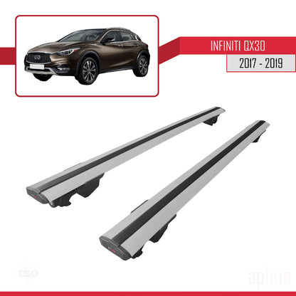 Compatible avec Infiniti QX30 (H15) 2017-2019 HOOK Model Barres de Toit Railing Porte-Bagages de Voiture Gris Aluminium 2 Barres