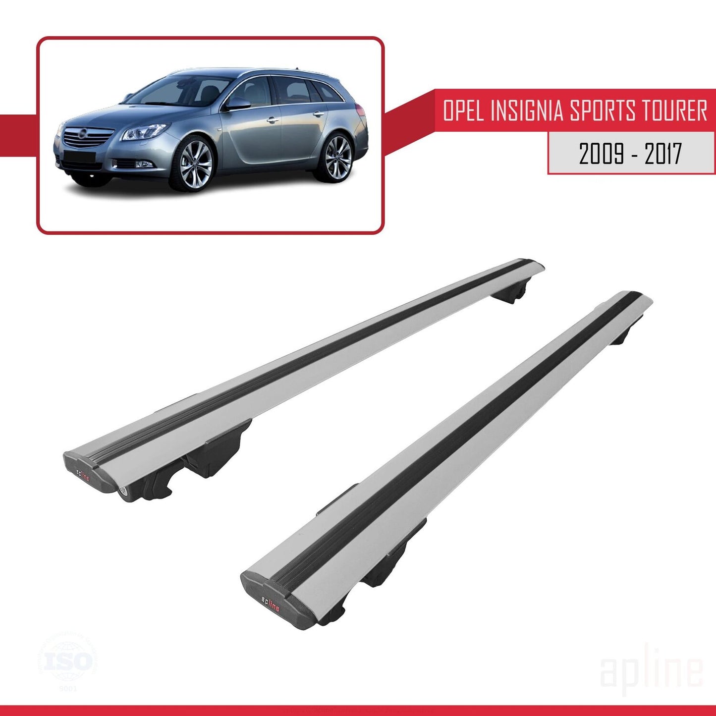 Compatible with Opel Insignia (G09) ST 2009-2017 HOOK Model Car Roof Rack Cross Bar Grey Aluminium 2 Bars