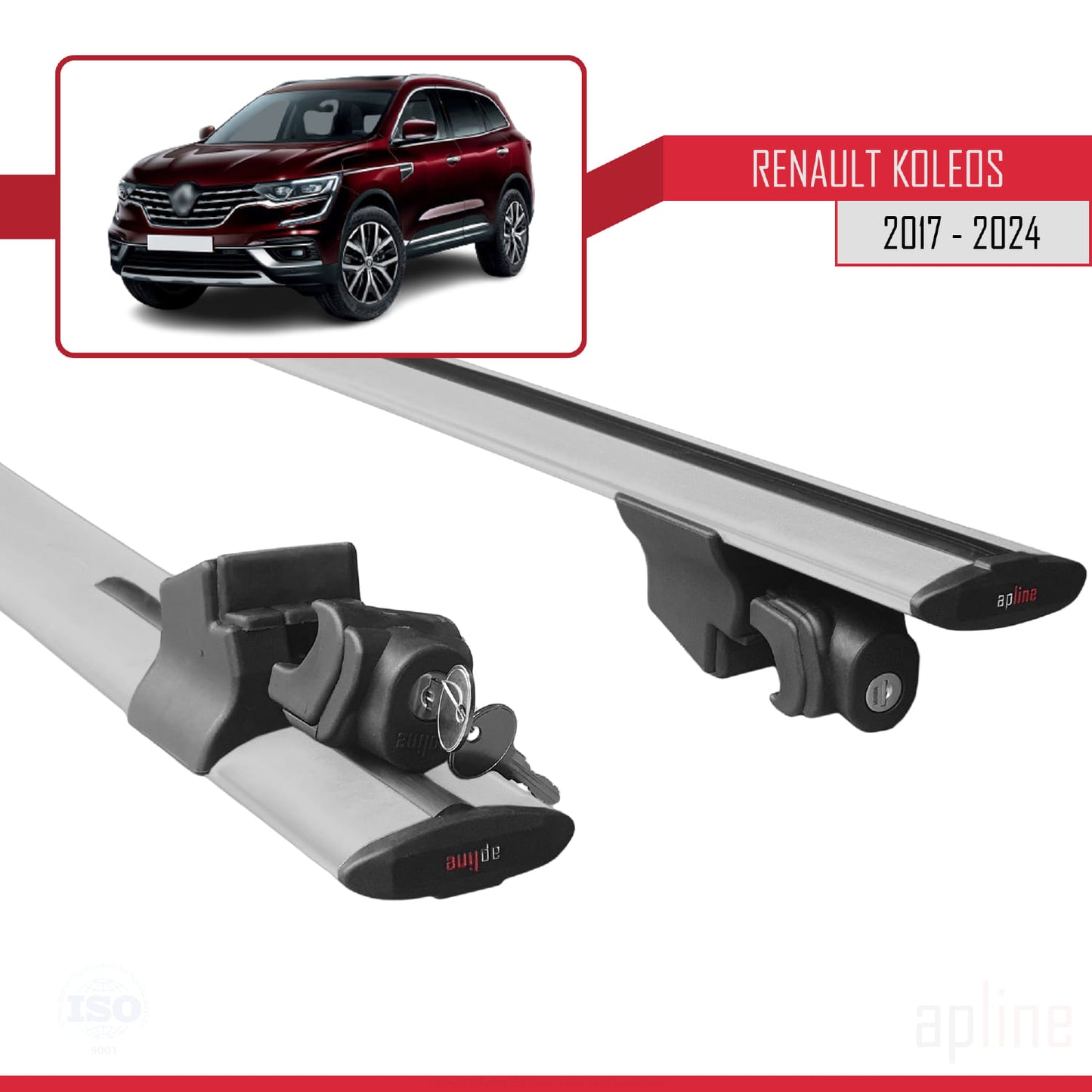 Compatible avec Renault Koleos 2 (HC) 2017-2024 HOOK Model Barres de Toit Railing Porte-Bagages de Voiture Gris Aluminium 2 Barres