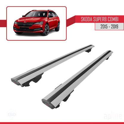 Compatible avec Skoda Superb 3 (3V) Break Pre-Facelift 2015-2019 HOOK Model Barres de Toit Railing Porte-Bagages de Voiture Gris Aluminium 2 Barres