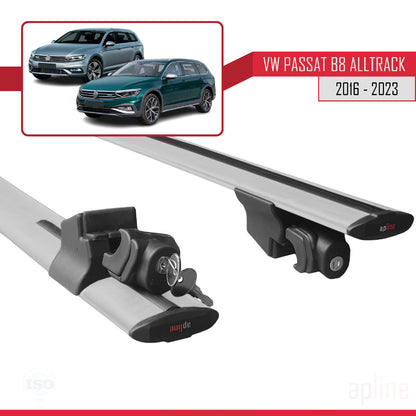 Compatible avec Volkswagen Passat B8 (3G) Alltrack 2016-2023 HOOK Model Barres de Toit Railing Porte-Bagages de Voiture Gris Aluminium 2 Barres