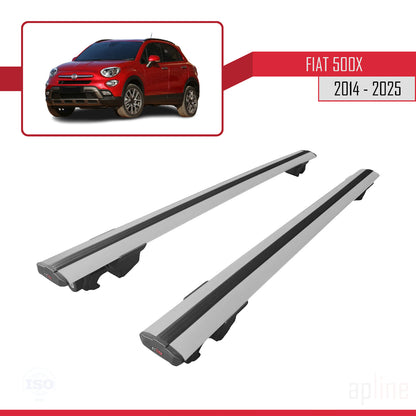 Kompatibel mit Fiat 500X 2014-2025 HOOK Modell Dachgepäckträger, graues Aluminium, 2 Stangen