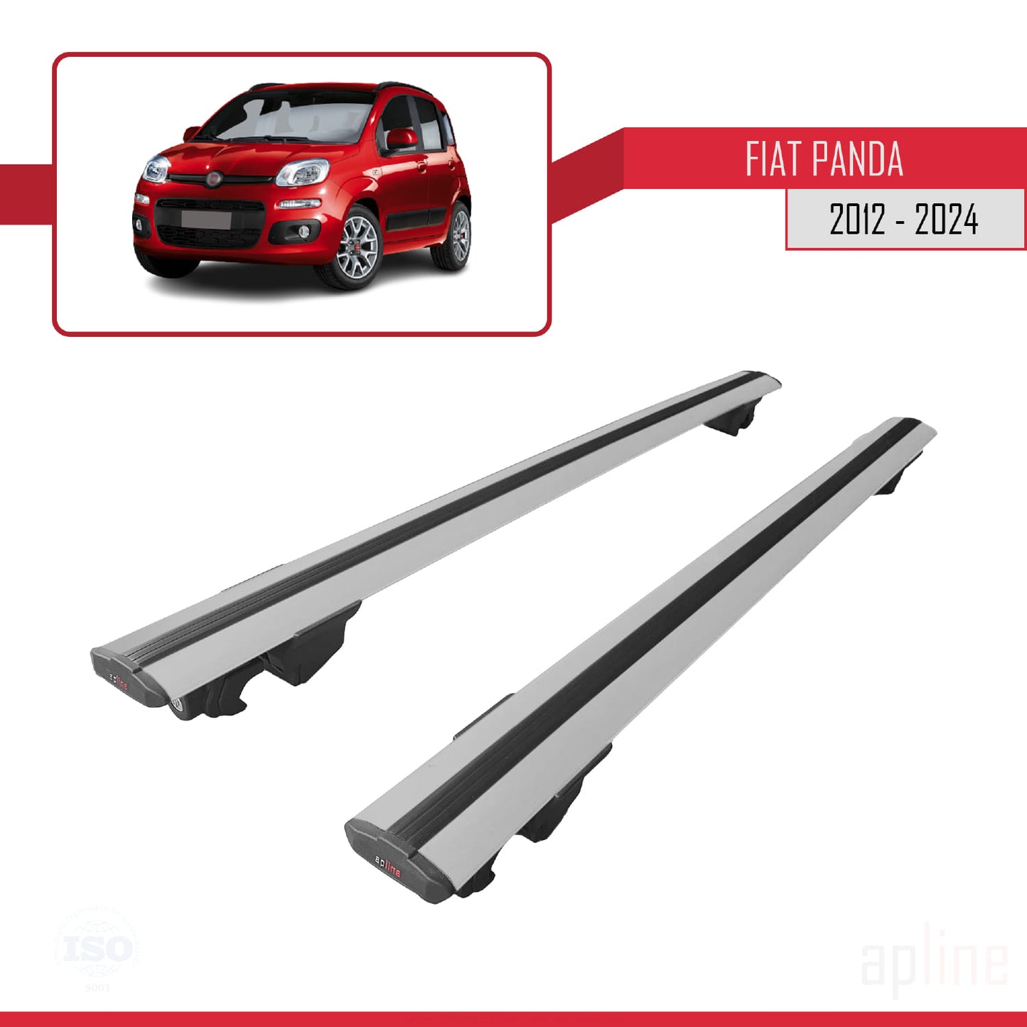 Compatible avec Fiat Panda 3 (319) 2012-2024 HOOK Model Barres de Toit Railing Porte-Bagages de Voiture Gris Aluminium 2 Barres