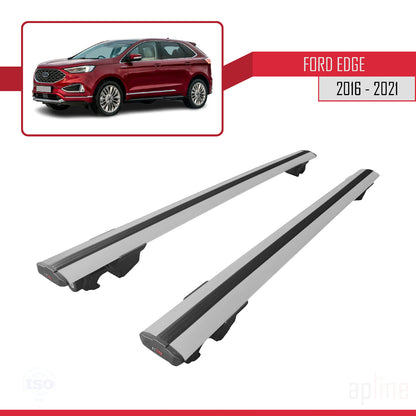 Compatible avec Ford Edge (CD539) 2016-2021 HOOK Model Barres de Toit Railing Porte-Bagages de Voiture Gris Aluminium 2 Barres