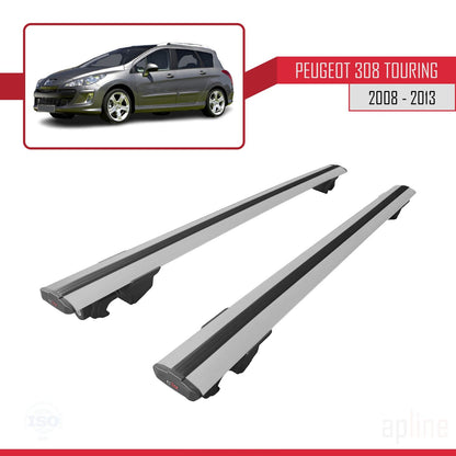 Compatible with Peugeot 308 (T7) SW 2008-2013 HOOK Model Car Roof Rack Cross Bar Grey Aluminium 2 Bars
