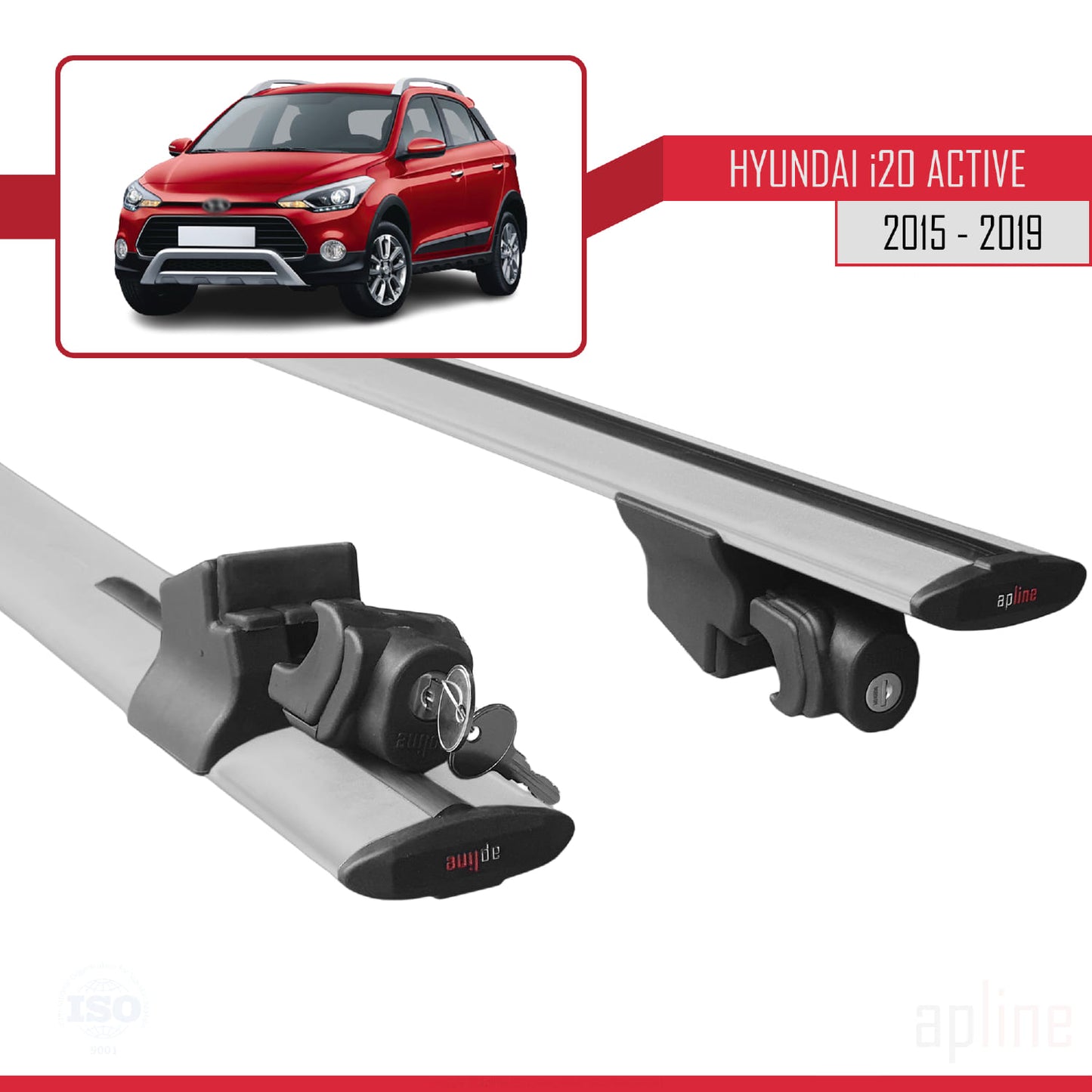 Compatible avec Hyundai i20 II Active 2015-2019 HOOK Model Barres de Toit Railing Porte-Bagages de Voiture Gris Aluminium 2 Barres