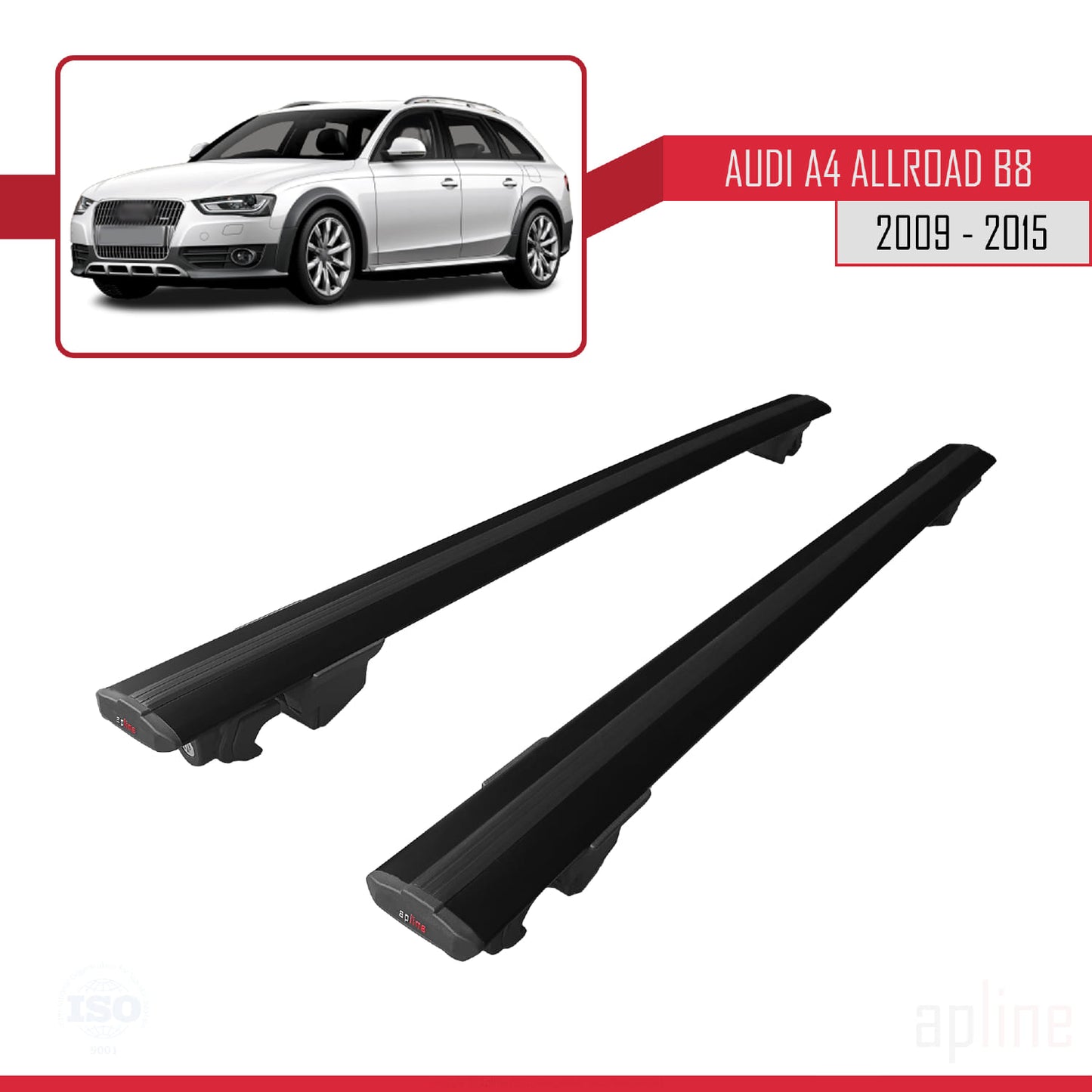 Compatibile con A4 (B8) Allroad 2009-2015 Modello HOOK Barre portatutto per auto Portapacchi Alluminio nero 2 barre