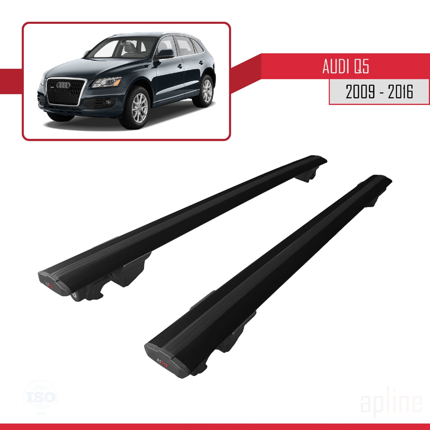 Compatible avec Q5 (8R) 2009-2016 HOOK Model Barres de Toit Railing Porte-Bagages de Voiture Noir Aluminium 2 Barres