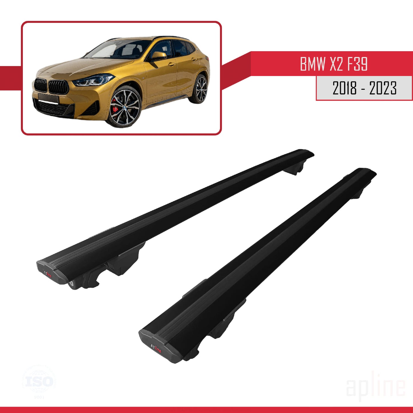 Compatible avec BMW X2 (F39) 2018-2023 HOOK Model Barres de Toit Railing Porte-Bagages de Voiture Noir Aluminium 2 Barres