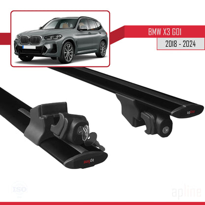 Compatible avec BMW X3 (G01) 2018-2024 HOOK Model Barres de Toit Railing Porte-Bagages de Voiture Noir Aluminium 2 Barres