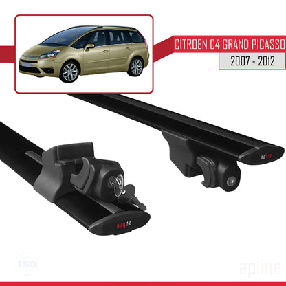 Compatible avec Citroen Grand C4 Picasso 2007-2012 HOOK Model Barres de Toit Railing Porte-Bagages de Voiture Noir Aluminium 2 Barres