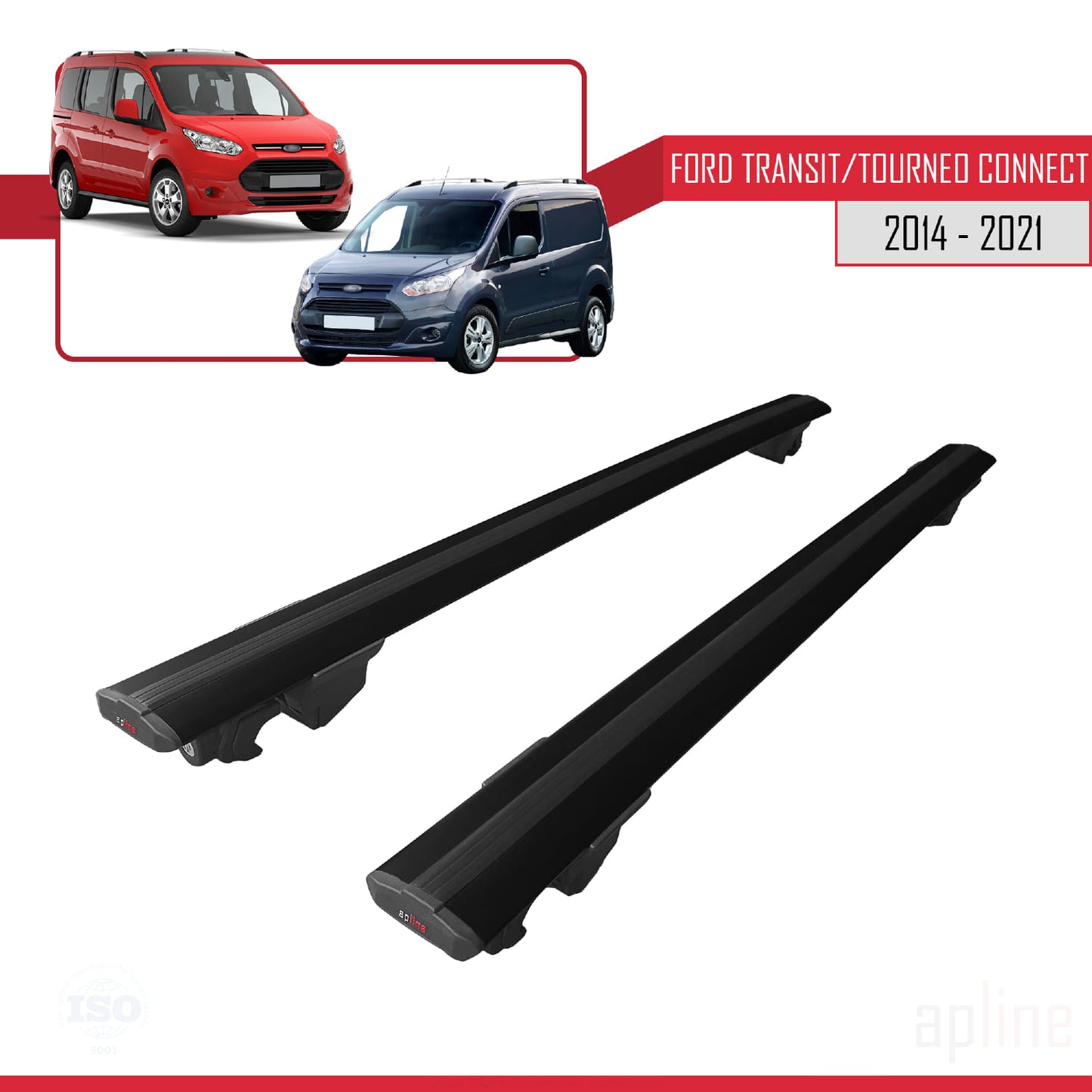 Compatible avec Ford Transit/Tourneo Connect 2 2014-2021 HOOK Model Barres de Toit Railing Porte-Bagages de Voiture Noir Aluminium 2 Barres