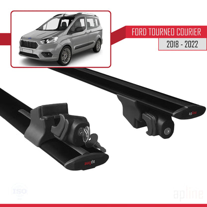 Compatible avec Ford Transit/Tourneo Courier Post-Facelift 2018-2022 HOOK Model Barres de Toit Railing Porte-Bagages de Voiture Noir Aluminium 2 Barres
