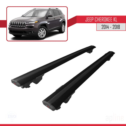 Compatible with Jeep Cherokee 5 (KL) Pre-Facelift 2014-2018 HOOK Model Car Roof Rack Cross Bar Black Aluminium 2 Bars