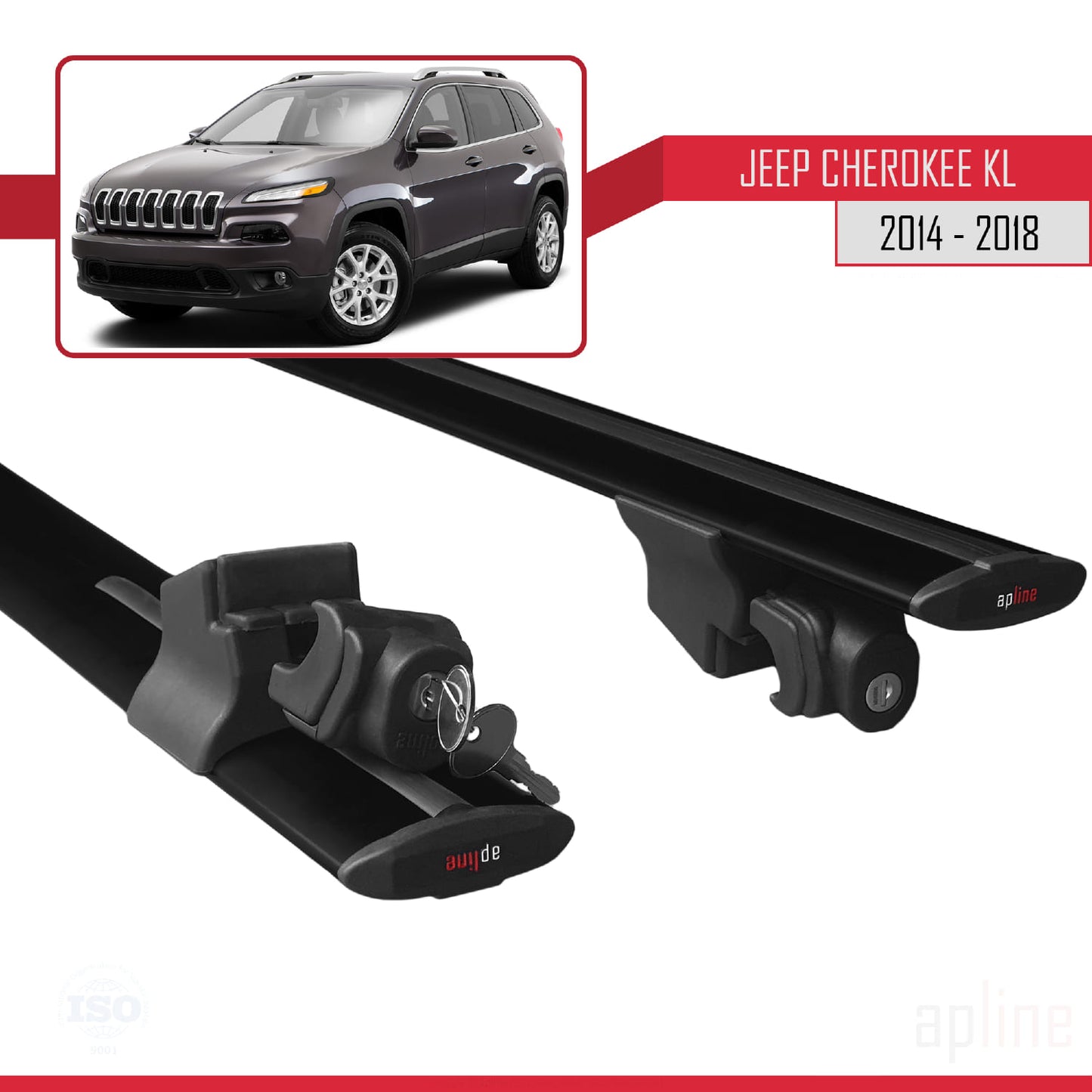 Compatible with Jeep Cherokee 5 (KL) Pre-Facelift 2014-2018 HOOK Model Car Roof Rack Cross Bar Black Aluminium 2 Bars