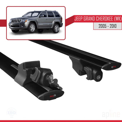 Compatible avec Jeep Grand Cherokee 3 (WK) 2005-2010 HOOK Model Barres de Toit Railing Porte-Bagages de Voiture Noir Aluminium 2 Barres
