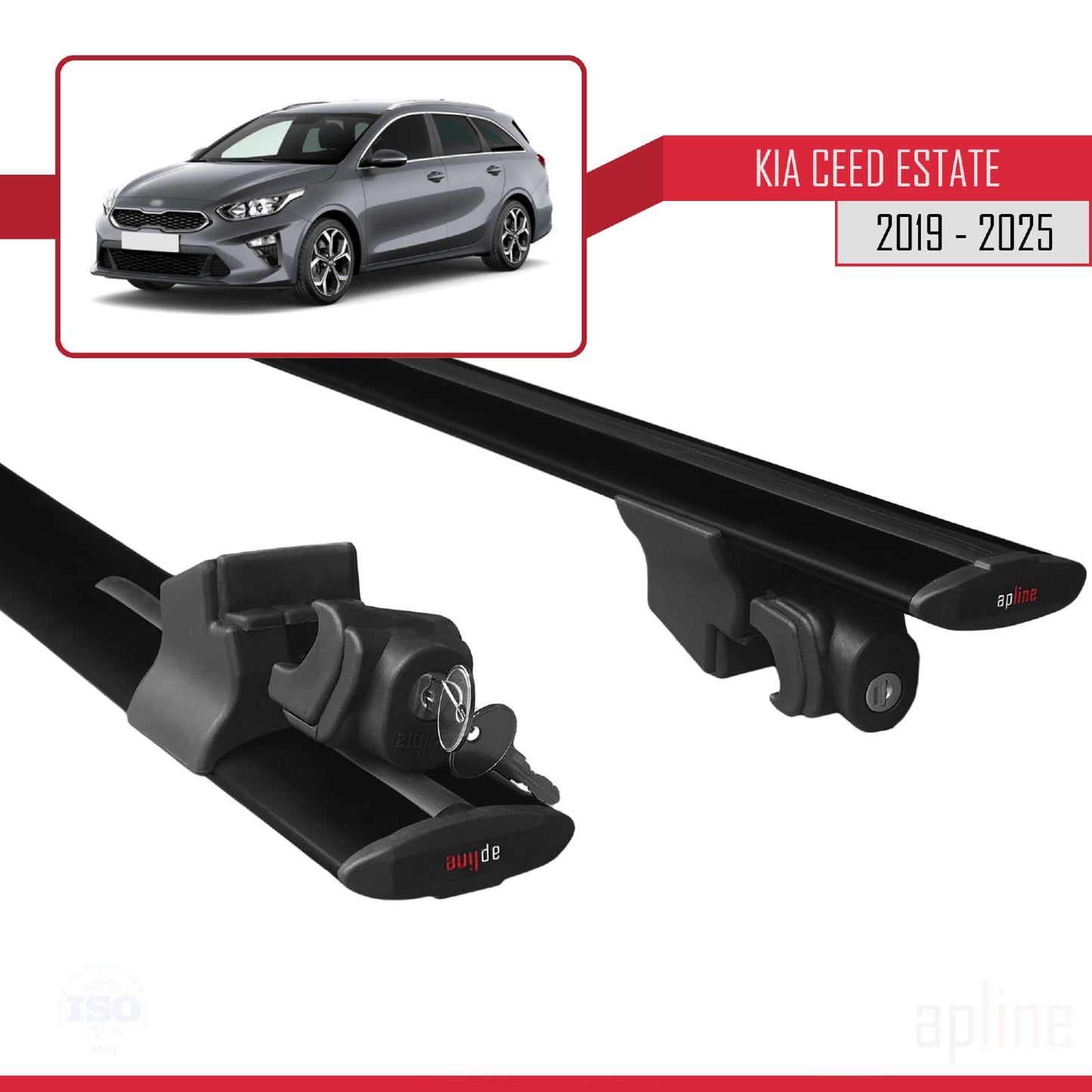 Compatible avec Kia Ceed 3 (CD) Break 2019-2025 HOOK Model Barres de Toit Railing Porte-Bagages de Voiture Noir Aluminium 2 Barres
