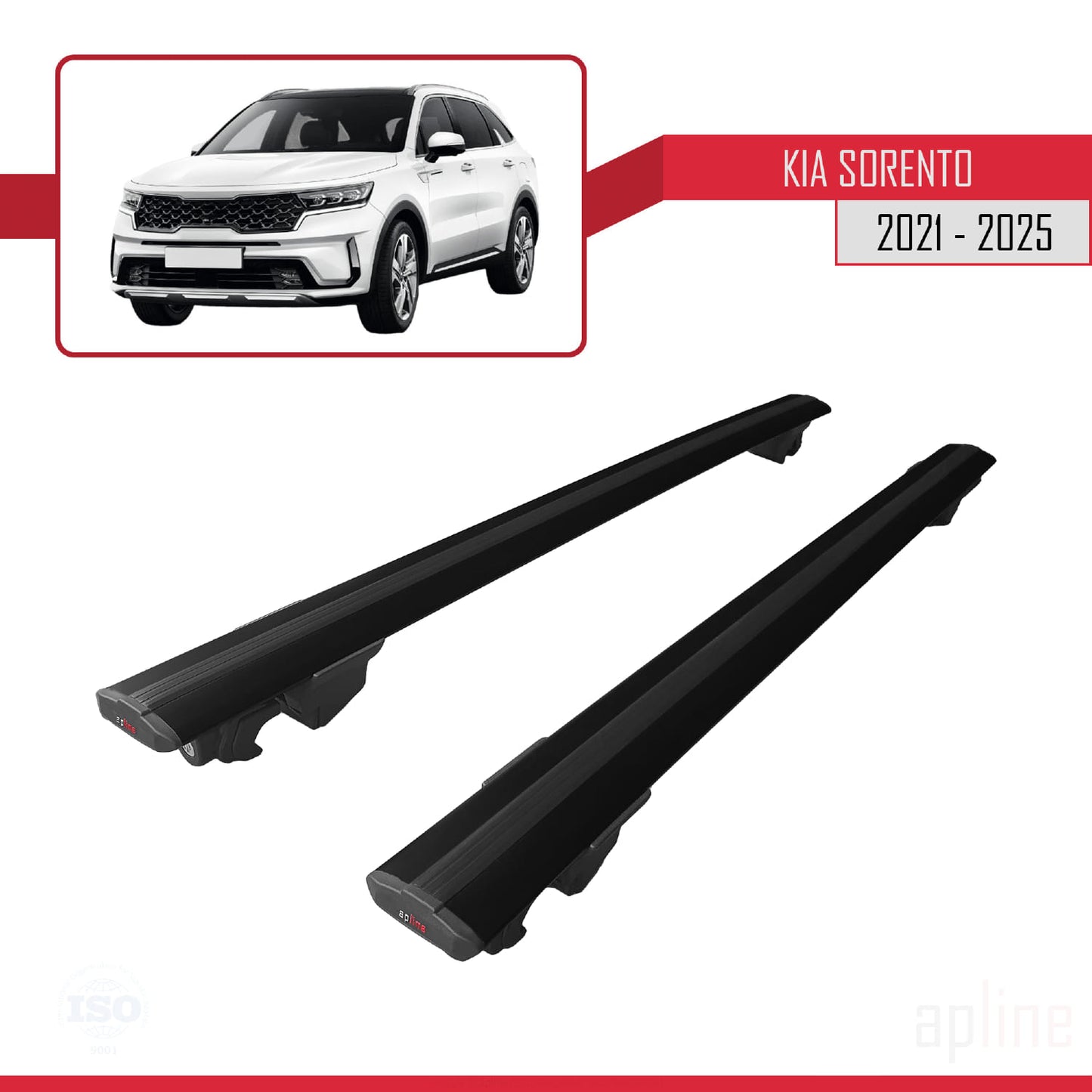 Compatible avec Kia Sorento 4 (MQ4) 2021-2025 HOOK Model Barres de Toit Railing Porte-Bagages de Voiture Noir Aluminium 2 Barres