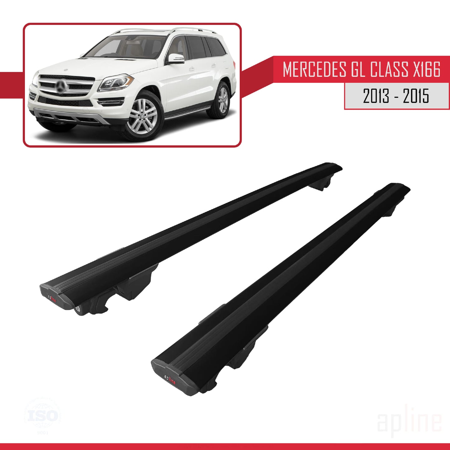Compatible avec Mercedes Classe GL 2 (X166) 2013-2015 HOOK Model Barres de Toit Railing Porte-Bagages de Voiture Noir Aluminium 2 Barres