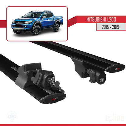 Compatible avec Mitsubishi L200 V Pre-Facelift 2015-2019 HOOK Model Barres de Toit Railing Porte-Bagages de Voiture Noir Aluminium 2 Barres