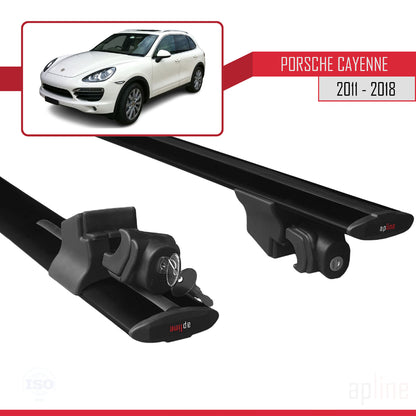 Compatible with Porsche Cayenne 2 (92A) 2011-2018 HOOK Model Car Roof Rack Cross Bar Black Aluminium 2 Bars
