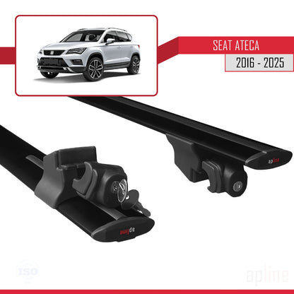 Compatible avec Seat Ateca (KH7) 2016-2025 HOOK Model Barres de Toit Railing Porte-Bagages de Voiture Noir Aluminium 2 Barres