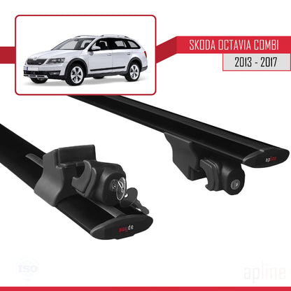 Compatible avec Skoda Octavia 3 (5E) Break Pre-Facelift 2013-2017 HOOK Model Barres de Toit Railing Porte-Bagages de Voiture Noir Aluminium 2 Barres