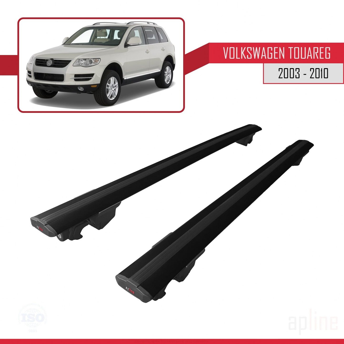 Compatible avec Volkswagen Touareg (7L) 2002-2010 HOOK Model Barres de Toit Railing Porte-Bagages de Voiture Noir Aluminium 2 Barres