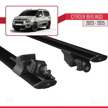 Compatible avec Citroen Berlingo 3 (K9) 2023-2025 HOOK Model Barres de Toit Railing Porte-Bagages de Voiture Noir Aluminium 2 Barres
