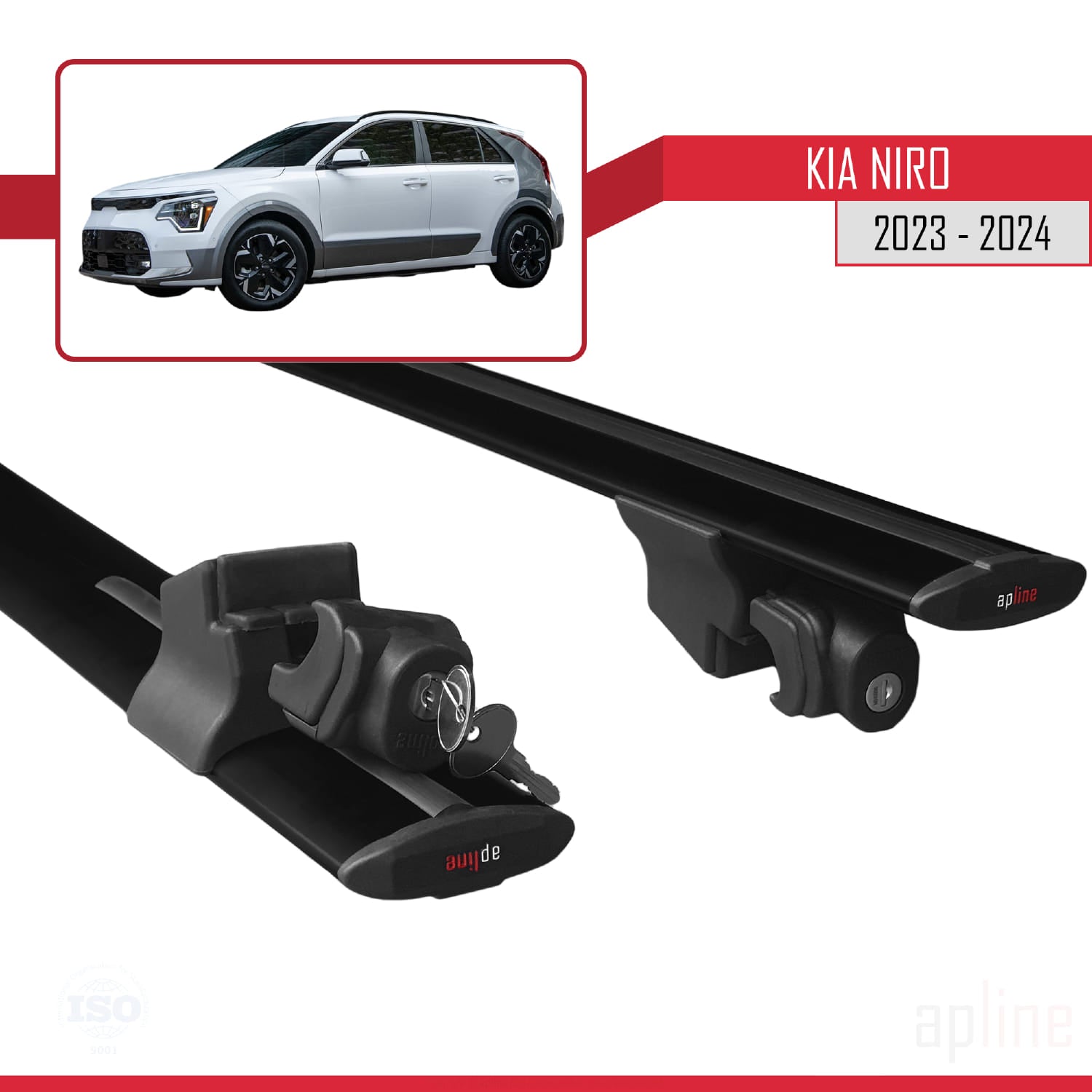 Compatible avec Kia Niro 2023-2024 HOOK Model Barres de Toit Railing Porte-Bagages de Voiture Noir Aluminium 2 Barres