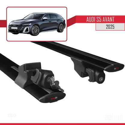 Compatible avec Audi S5 Avant 2024-2025 HOOK Model Barres de Toit Railing Porte-Bagages de Voiture Noir Aluminium 2 Barres