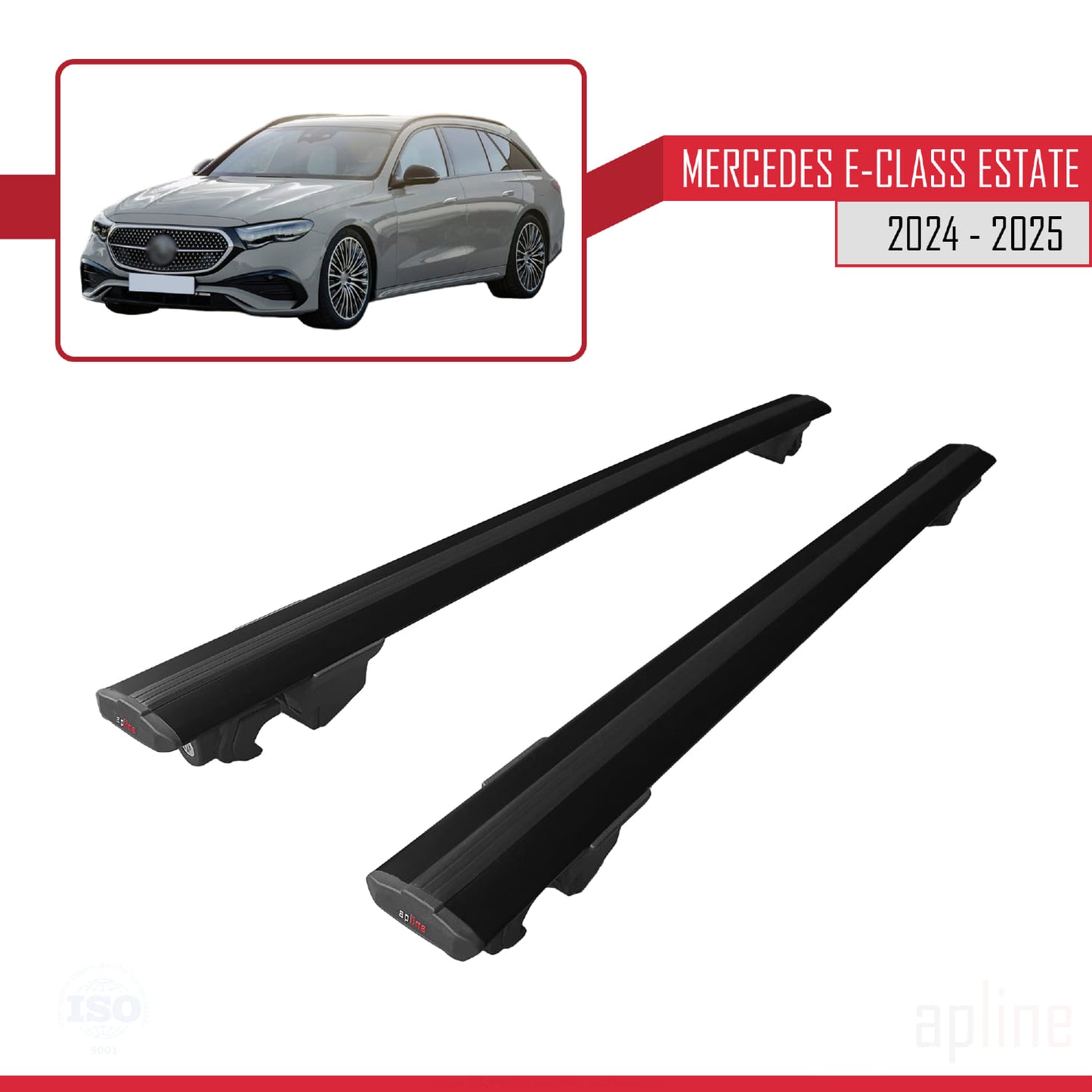 Compatible avec Mercedes E-Class Estate 2021-2024 HOOK Model Barres de Toit Railing Porte-Bagages de Voiture Noir Aluminium 2 Barres
