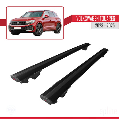 Compatible avec VW Touareg 2023-2024 HOOK Model Barres de Toit Railing Porte-Bagages de Voiture Noir Aluminium 2 Barres