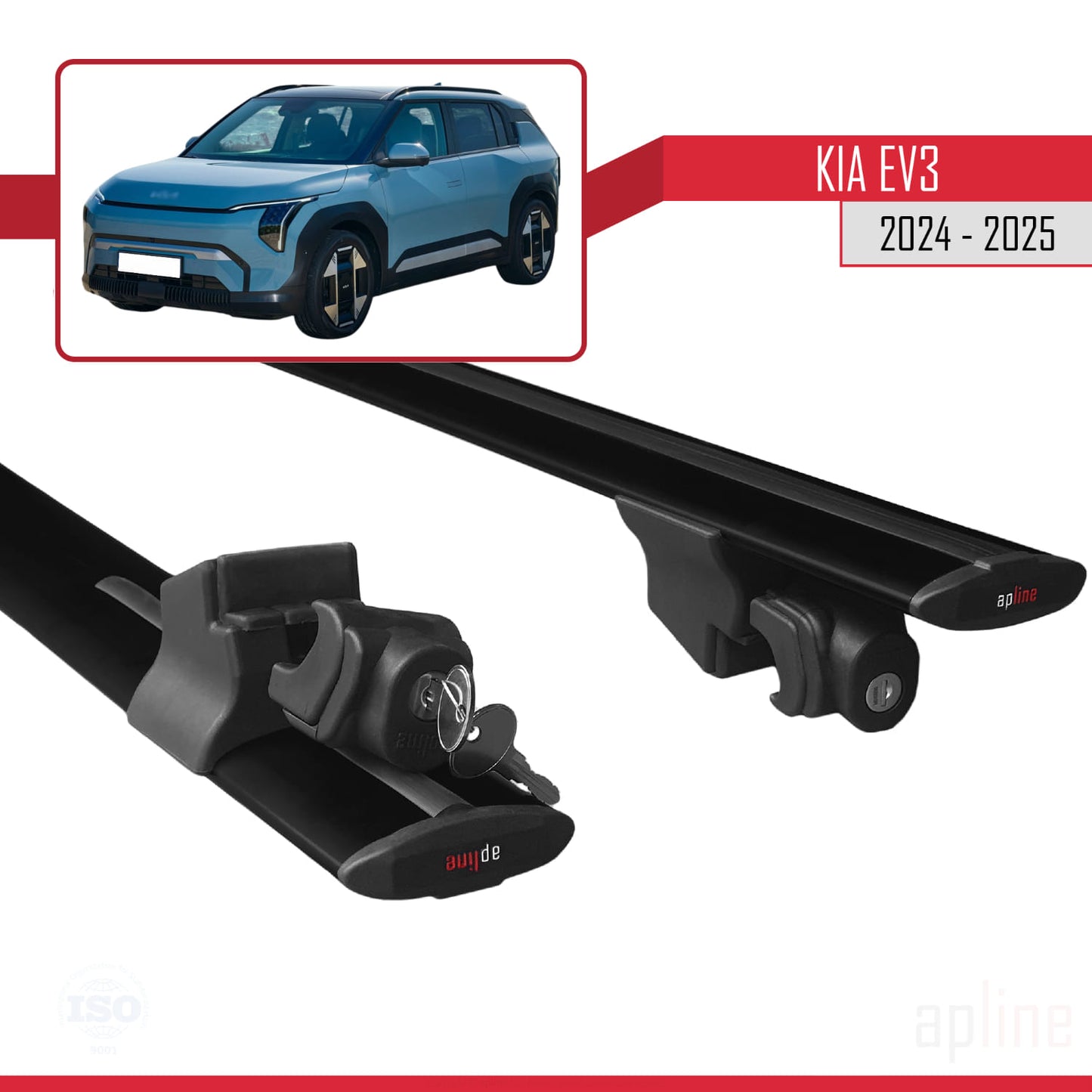 Compatible avec Kia EV3 2024-2025 HOOK Model Barres de Toit Railing Porte-Bagages de Voiture Noir Aluminium 2 Barres