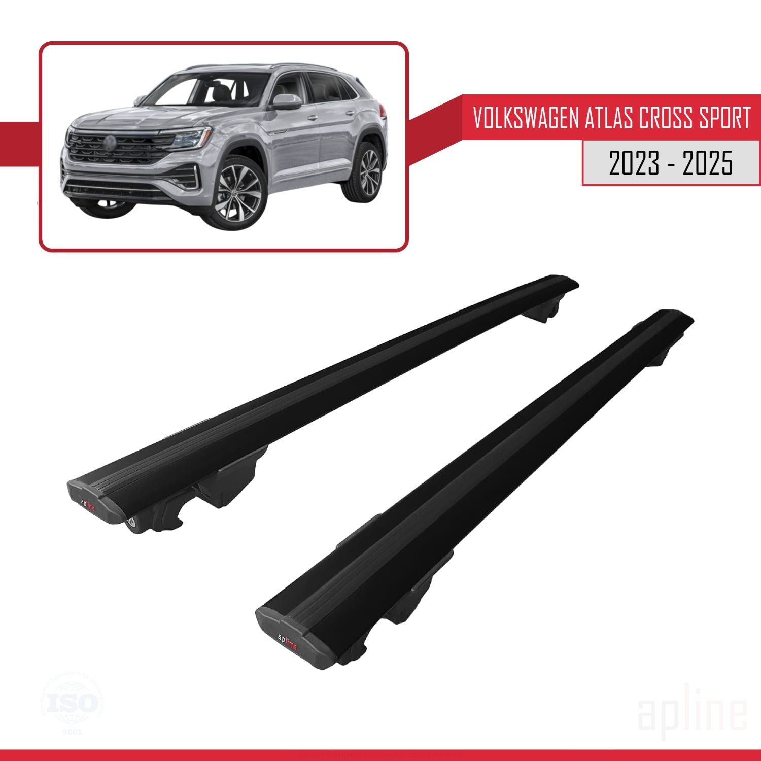 Compatible avec Volkswagen Atlas Cross Sport 2023-2025 HOOK Model Barres de Toit Railing Porte-Bagages de Voiture Noir Aluminium 2 Barres