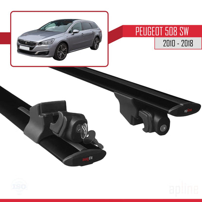 Compatible avec Peugeot 508 SW 2010-2018 HOOK Model Barres de Toit Railing Porte-Bagages de Voiture Noir Aluminium 2 Barres