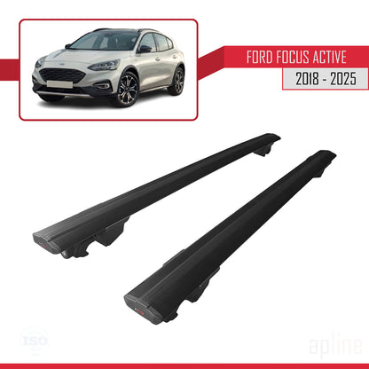 Compatible avec Ford Focus 4 (C519) Active 2018-2024 HOOK Model Barres de Toit Railing Porte-Bagages de Voiture Noir Aluminium 2 Barres