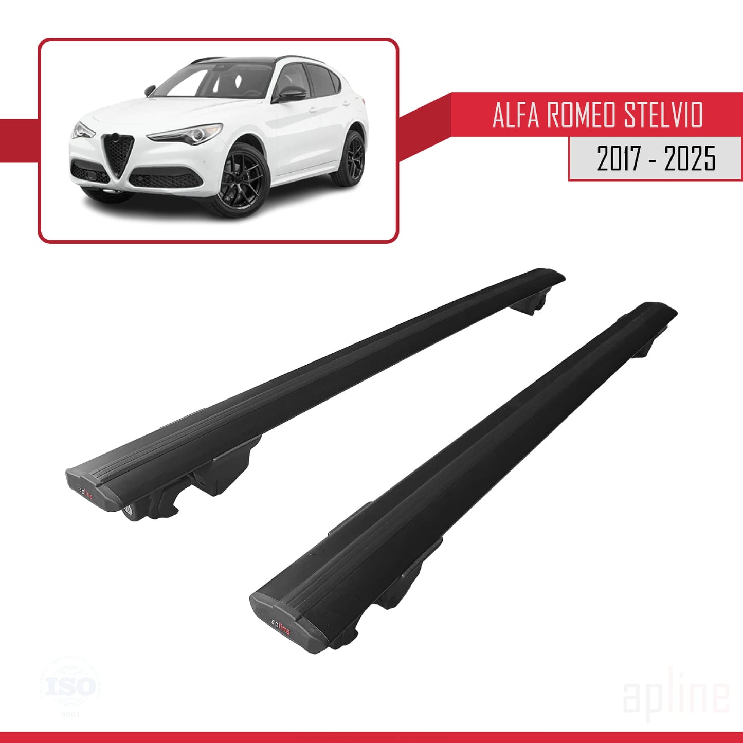 Compatible avec Alfa Romeo Stelvio (T949) 2017-2025 HOOK Model Barres de Toit Railing Porte-Bagages de Voiture Noir Aluminium 2 Barres