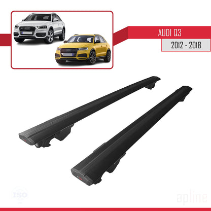 Compatible with Q3 (8U) 2012-2018 HOOK Model Car Roof Rack Cross Bar Black Aluminium 2 Bars
