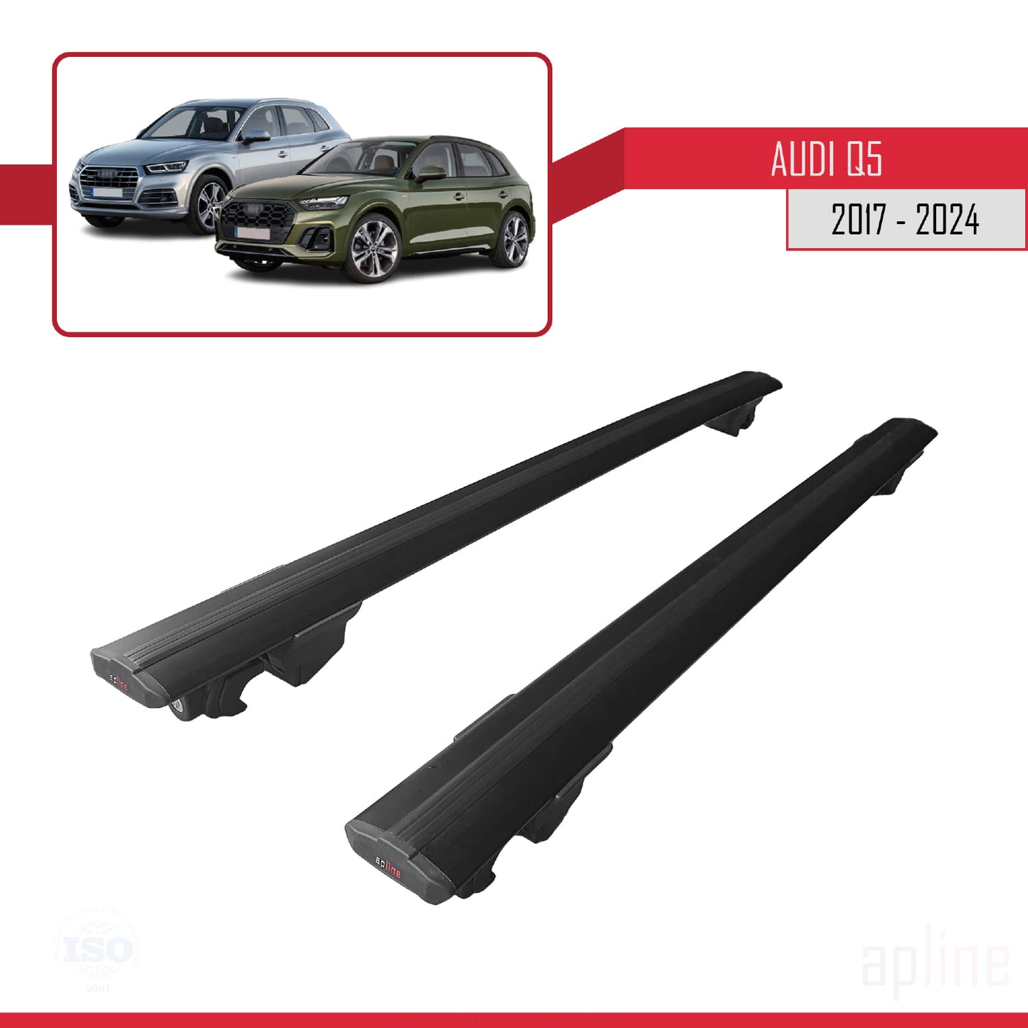 Compatible avec Q5 (FY) 2017-2024 HOOK Model Barres de Toit Railing Porte-Bagages de Voiture Noir Aluminium 2 Barres