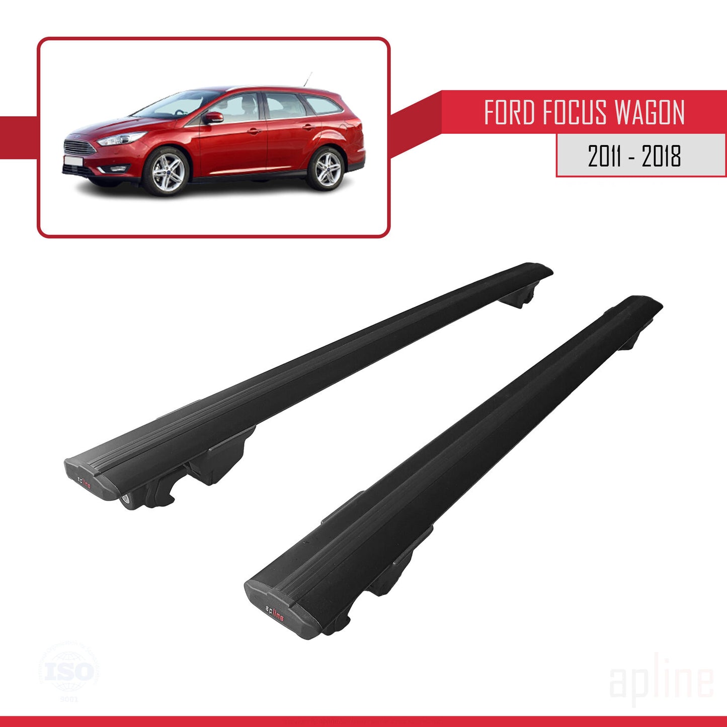 Compatible avec Ford Focus 3 (C346) Break 2011-2018 HOOK Model Barres de Toit Railing Porte-Bagages de Voiture Noir Aluminium 2 Barres