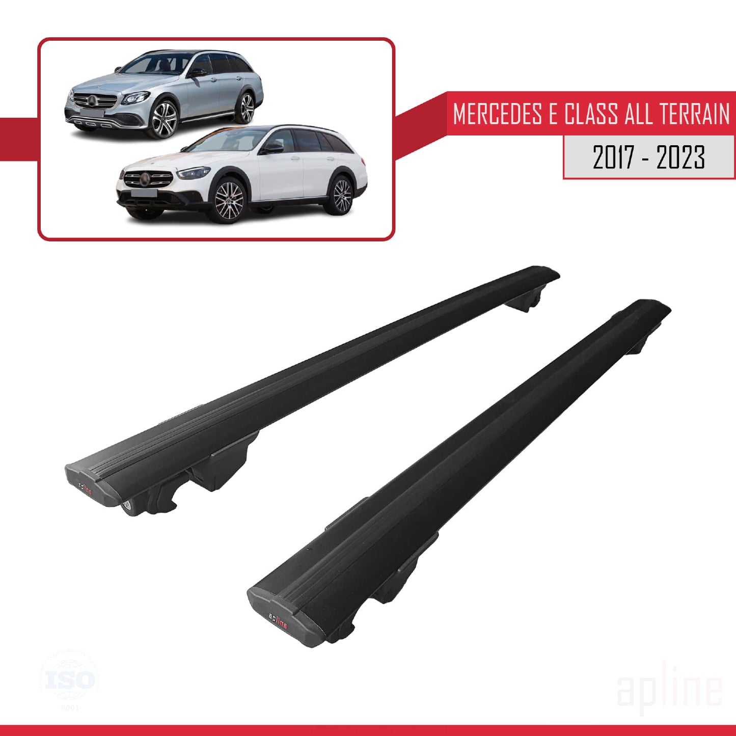 Compatible with Mercedes E Class 5 (W213) All Terrain 2017-2023 HOOK Model Car Roof Rack Cross Bar Black Aluminium 2 Bars