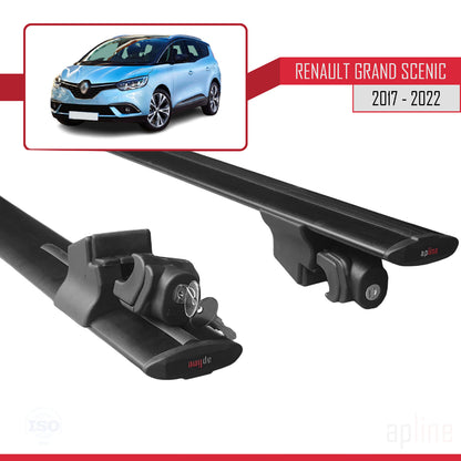 Compatible avec Renault Grand Scenic 4 2017-2022 HOOK Model Barres de Toit Railing Porte-Bagages de Voiture Noir Aluminium 2 Barres