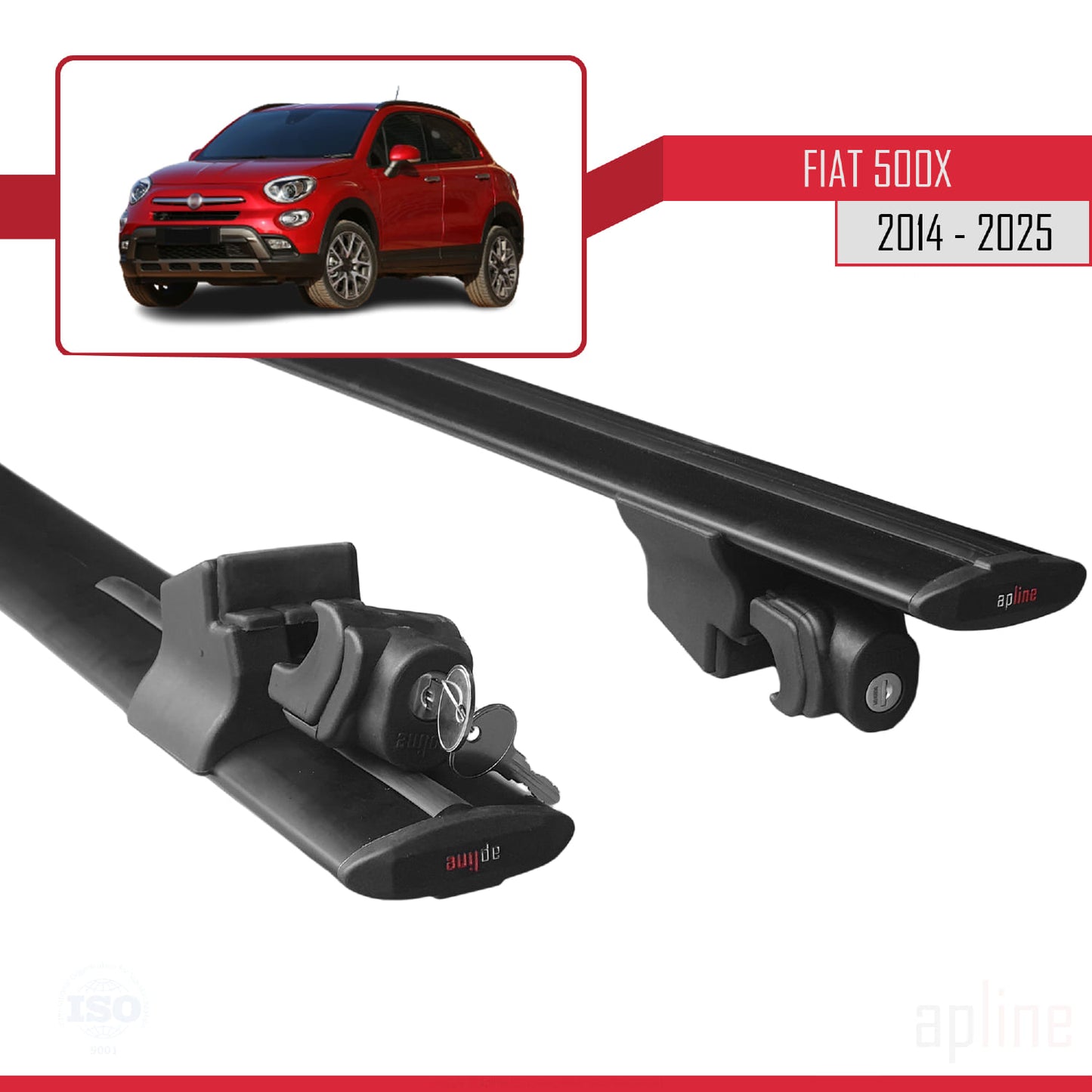 Compatible avec Fiat 500X 2014-2024 HOOK Model Barres de Toit Railing Porte-Bagages de Voiture Noir Aluminium 2 Barres