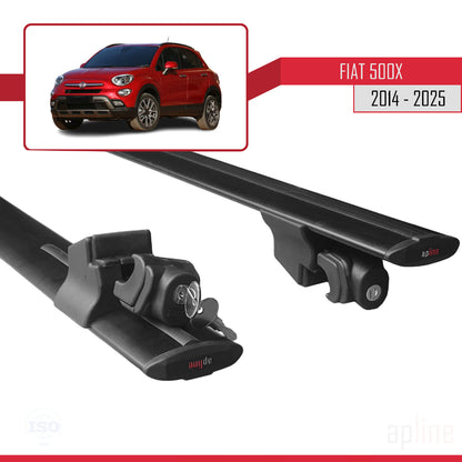 Compatible avec Fiat 500X 2014-2024 HOOK Model Barres de Toit Railing Porte-Bagages de Voiture Noir Aluminium 2 Barres